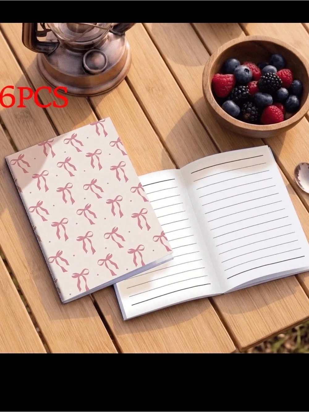 Pink Bow Pattern Lined Notebook – Set of 6